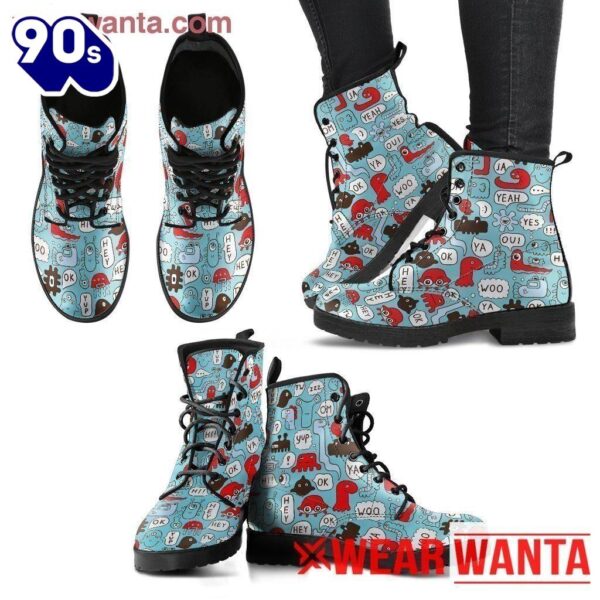 Monsters Chat Funny Women’s Leather Leather Boots 395