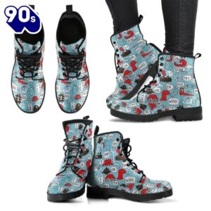 Monsters Chat Funny Women's Leather Leather Boots 395