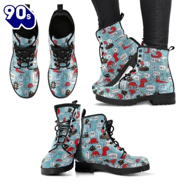 Monsters Chat Funny Women’s Leather Leather Boots 395