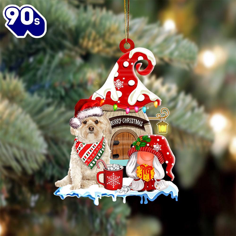 Morkie With Mushroom House Christmas Ornament, Gift For Christmas Morkie With Mushroom House Christmas Ornament, Gift For Christmas