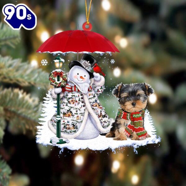 Morkie With Snowman Ornament, Gift For Christmas