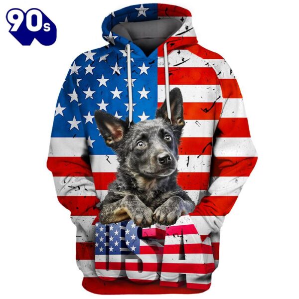 Mudi Dog 3D Face Graphic Premium America Flag Hoodie   Gift Christmas