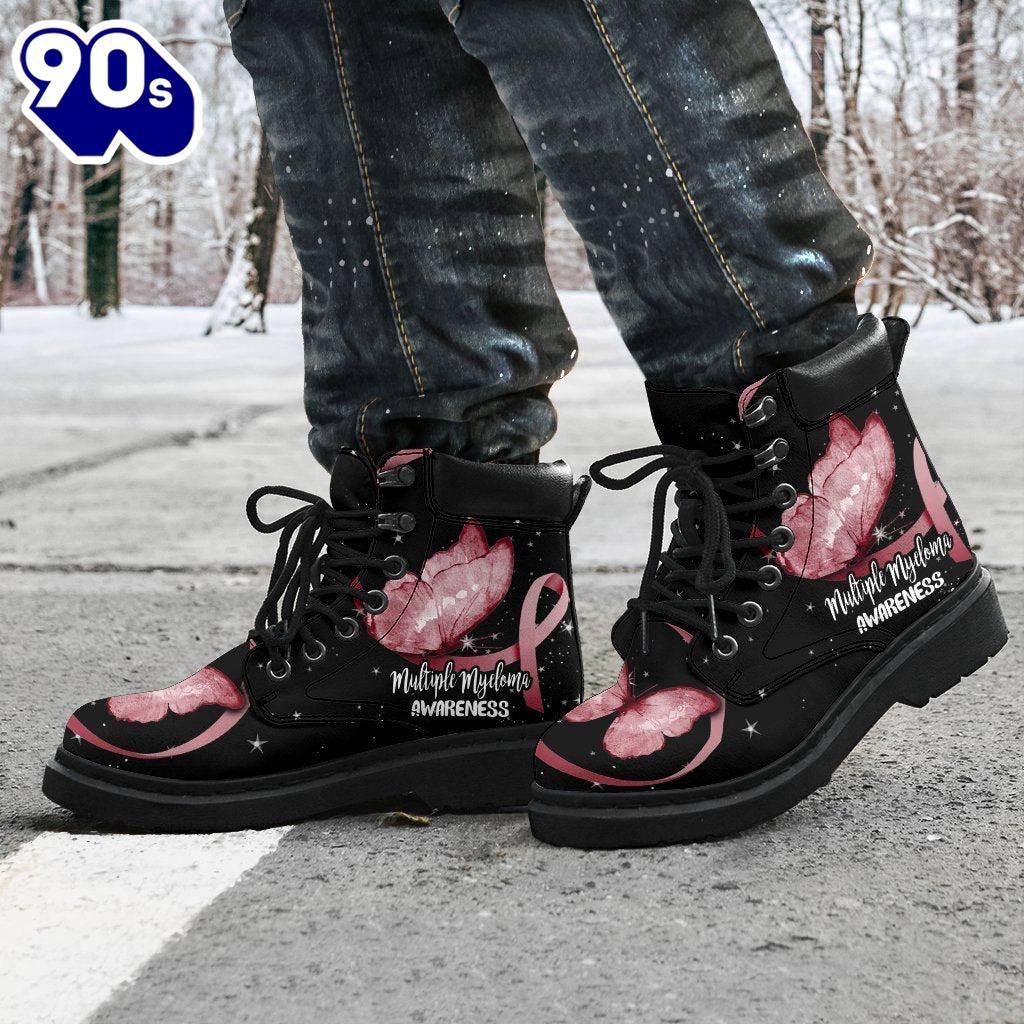Multiple Myeloma Cancer Awareness Leather Boots Ribbon Butterfly Shoes Multiple Myeloma Cancer Awareness Leather Boots Ribbon Butterfly Shoes