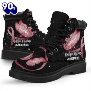 Multiple Myeloma Cancer Awareness Leather Boots Ribbon Butterfly Shoes