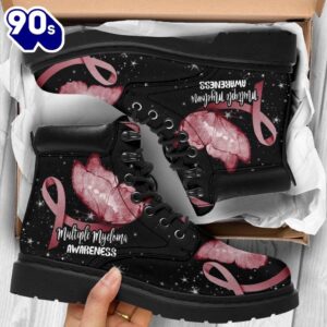 Multiple Myeloma Cancer Awareness Leather Boots Ribbon Butterfly Shoes
