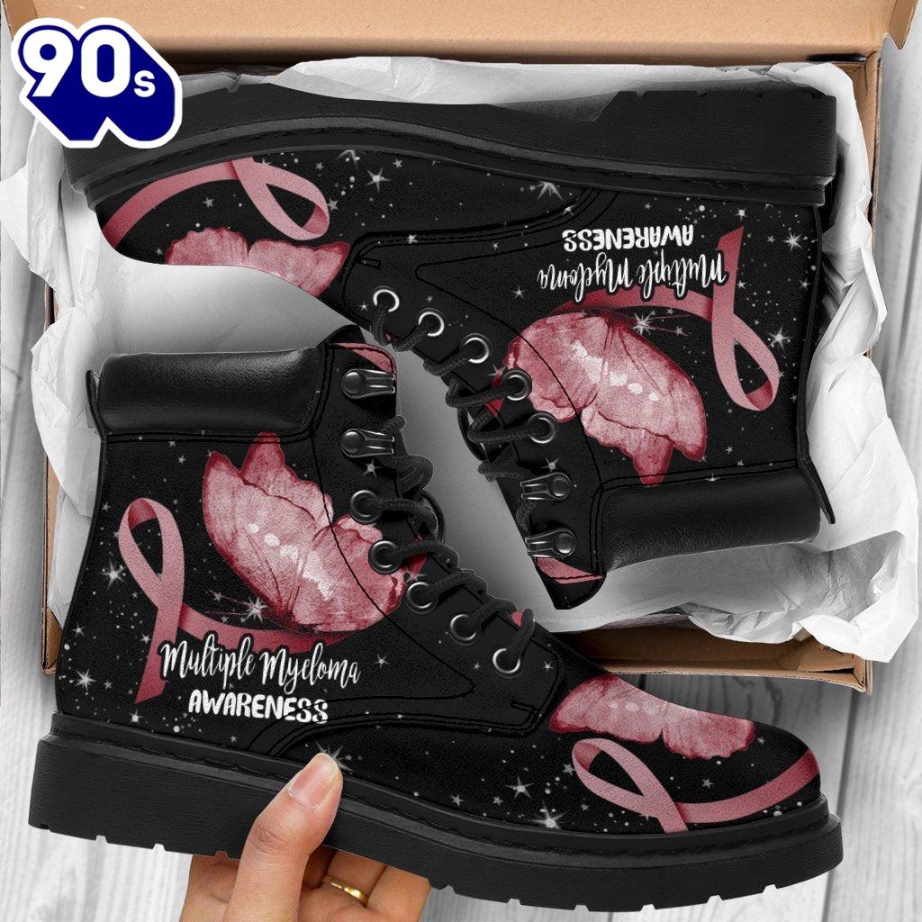 Multiple Myeloma Cancer Awareness Leather Boots Ribbon Butterfly Shoes Multiple Myeloma Cancer Awareness Leather Boots Ribbon Butterfly Shoes