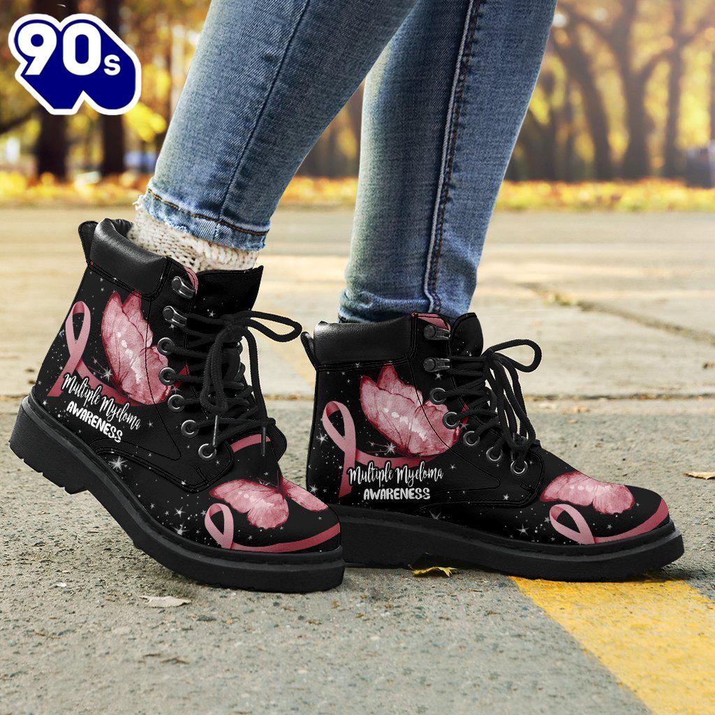 Multiple Myeloma Cancer Awareness Leather Boots Ribbon Butterfly Shoes Multiple Myeloma Cancer Awareness Leather Boots Ribbon Butterfly Shoes