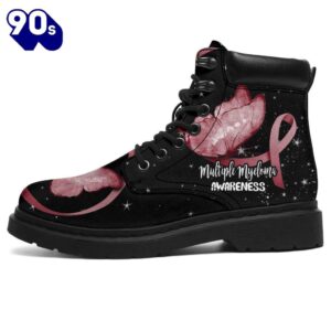 Multiple Myeloma Cancer Awareness Leather Boots Ribbon Butterfly Shoes