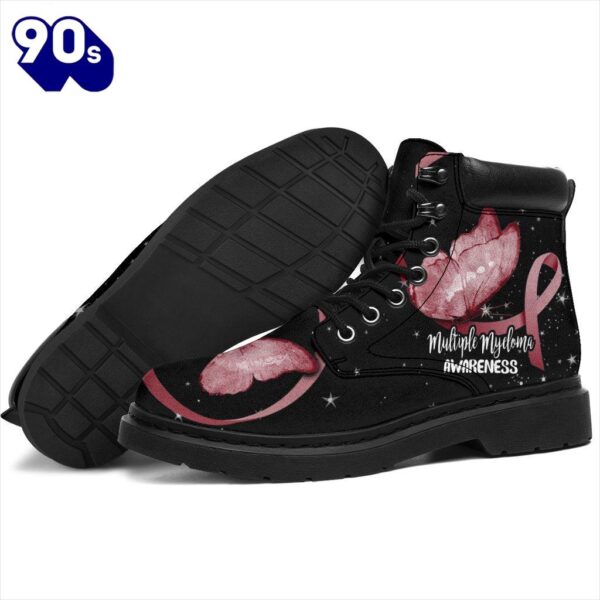 Multiple Myeloma Cancer Awareness Leather Boots Ribbon Butterfly Shoes