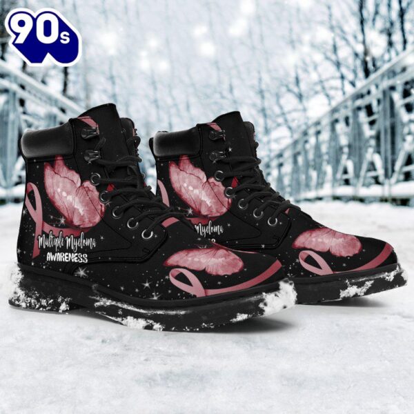 Multiple Myeloma Cancer Awareness Leather Boots Ribbon Butterfly Shoes