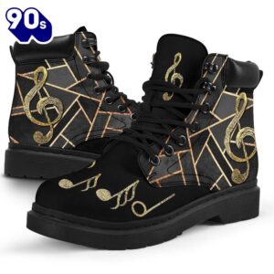Music Asboots Black And Gold Geometric All Season Boots Gift Xmas 1 Music Asboots Black And Gold Geometric All Season Boots