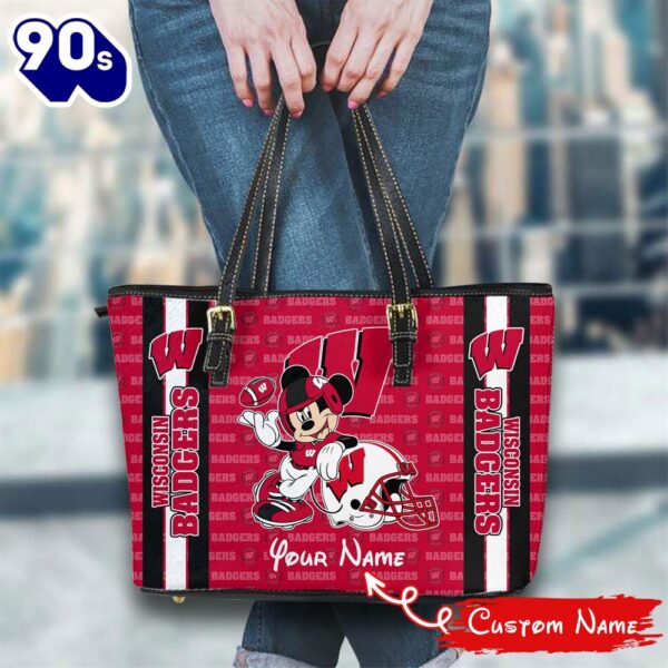 NCAA Wisconsin Badgers Mickey Women Leather Tote Bag