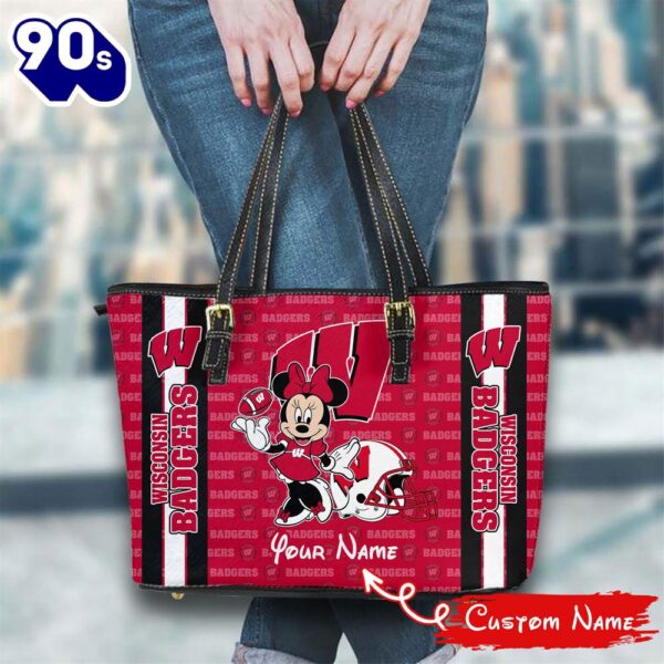 NCAA Wisconsin Badgers Minnie Women Leather Tote Bag