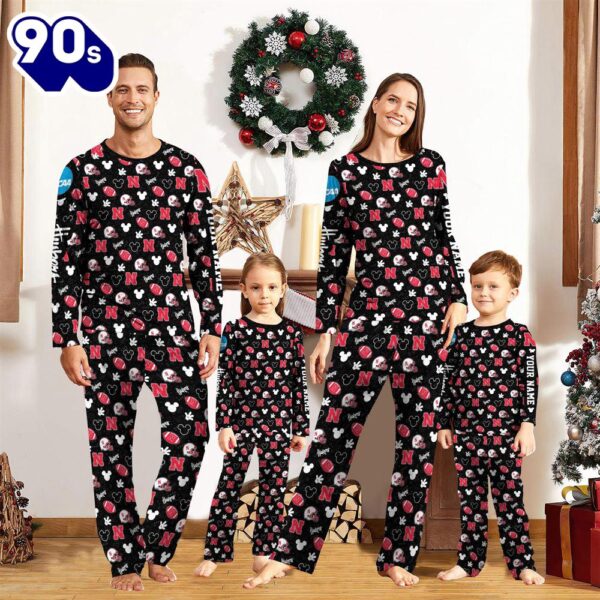 Nebraska Cornhuskers NCAA And Mickey  Mouse Pajamas Custom Your Name Mickey  Pajama Set