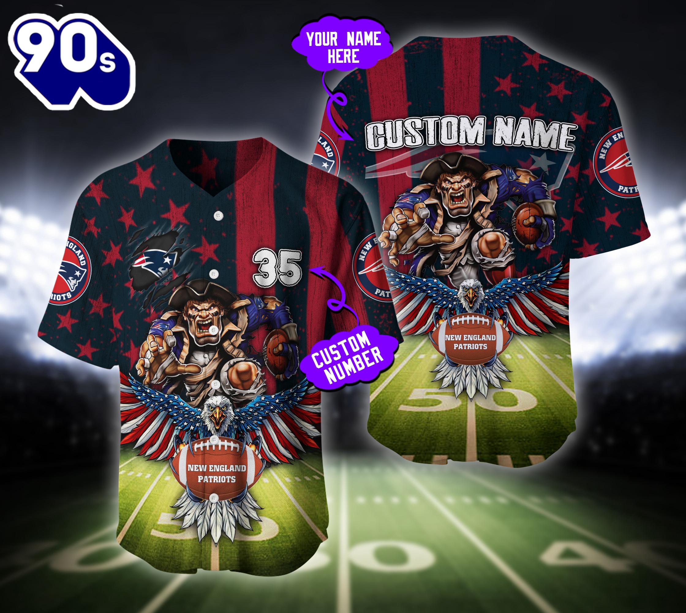New England Patriots NFL Baseball Jersey Custom Shirt For Fans New England Patriots NFL Baseball Jersey Custom Shirt For Fans