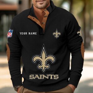 New Orleans Saints Button Up Shirts Stand Collar Long Sleeve Shirt Elbow Patches