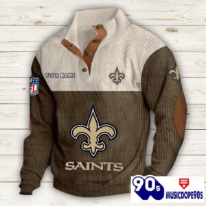New Orleans Saints Button Up Shirts Stand Collar Long Sleeve Shirt Elbow Patches