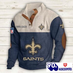 New Orleans Saints Button Up Shirts Stand Collar Long Sleeve Shirt Elbow Patches