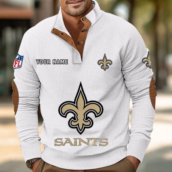 New Orleans Saints Button Up Shirts Stand Collar Long Sleeve Shirt Elbow Patches