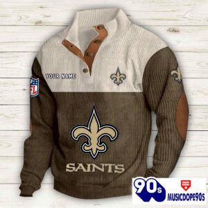 New Orleans Saints Button Up Shirts Stand Collar Long Sleeve Shirt Elbow Patches