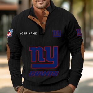 New York Giants Button Up Shirts Stand Collar Long Sleeve Shirt Elbow Patches