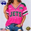 New York Jets 2026 NFL Pink Breast Cancer Awareness V neck T Shirt, NFL Fan V Neck Shirt