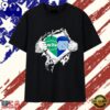 New York Jets and North Carolina Tar Heels mashup heart with Superman chest rip T Shirt, Viral 2D Graphic Tee