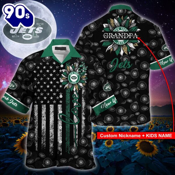 New York Jets NFL-Hawaii Shirt Sunflower Custom Your Nickname,Kids Name Best Gift For Mother Day,Father Day