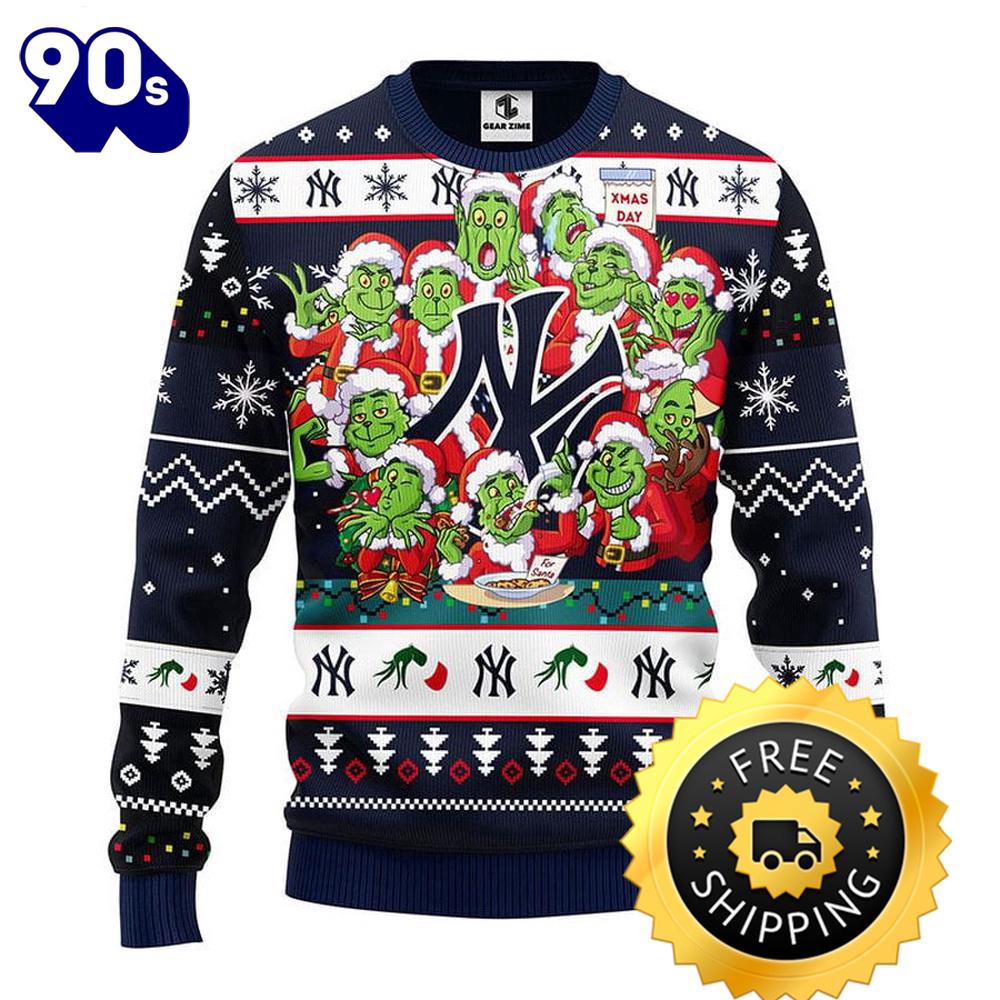 New York Yankees 12 Grinch Xmas Day Ugly Christmas Sweater, New York Yankees Ugly Sweater, MLB Christmas Sweater New York Yankees 12 Grinch Xmas Day Ugly Christmas Sweater, New York Yankees Ugly Sweater, MLB Christmas Sweater