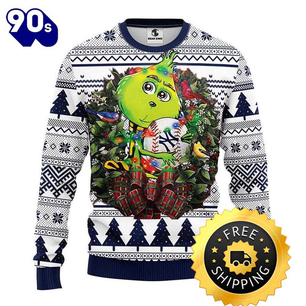 New York Yankees Grinch Hug Ugly Christmas Sweater, New York Yankees Ugly Sweater, MLB Christmas Sweater New York Yankees Grinch Hug Ugly Christmas Sweater, New York Yankees Ugly Sweater, MLB Christmas Sweater