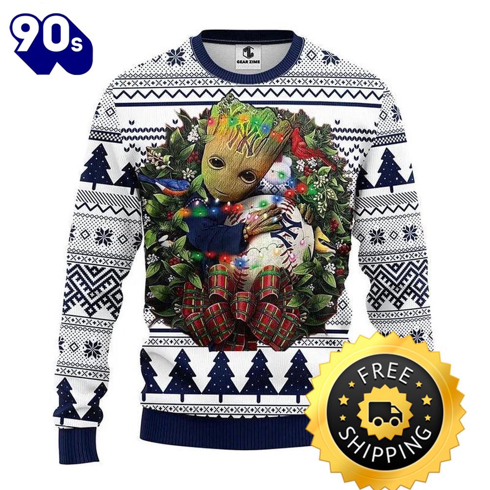 New York Yankees Groot Hug Ugly Christmas Sweater, New York Yankees Ugly Sweater, MLB Christmas Sweater New York Yankees Groot Hug Ugly Christmas Sweater, New York Yankees Ugly Sweater, MLB Christmas Sweater
