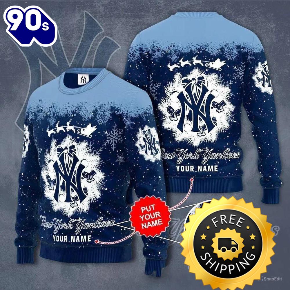 New York Yankees Snow Christmas Custom Ugly Christmas Sweater, New York Yankees Ugly Sweater, MLB Christmas Sweater New York Yankees Snow Christmas Custom Ugly Christmas Sweater, New York Yankees Ugly Sweater, MLB Christmas Sweater