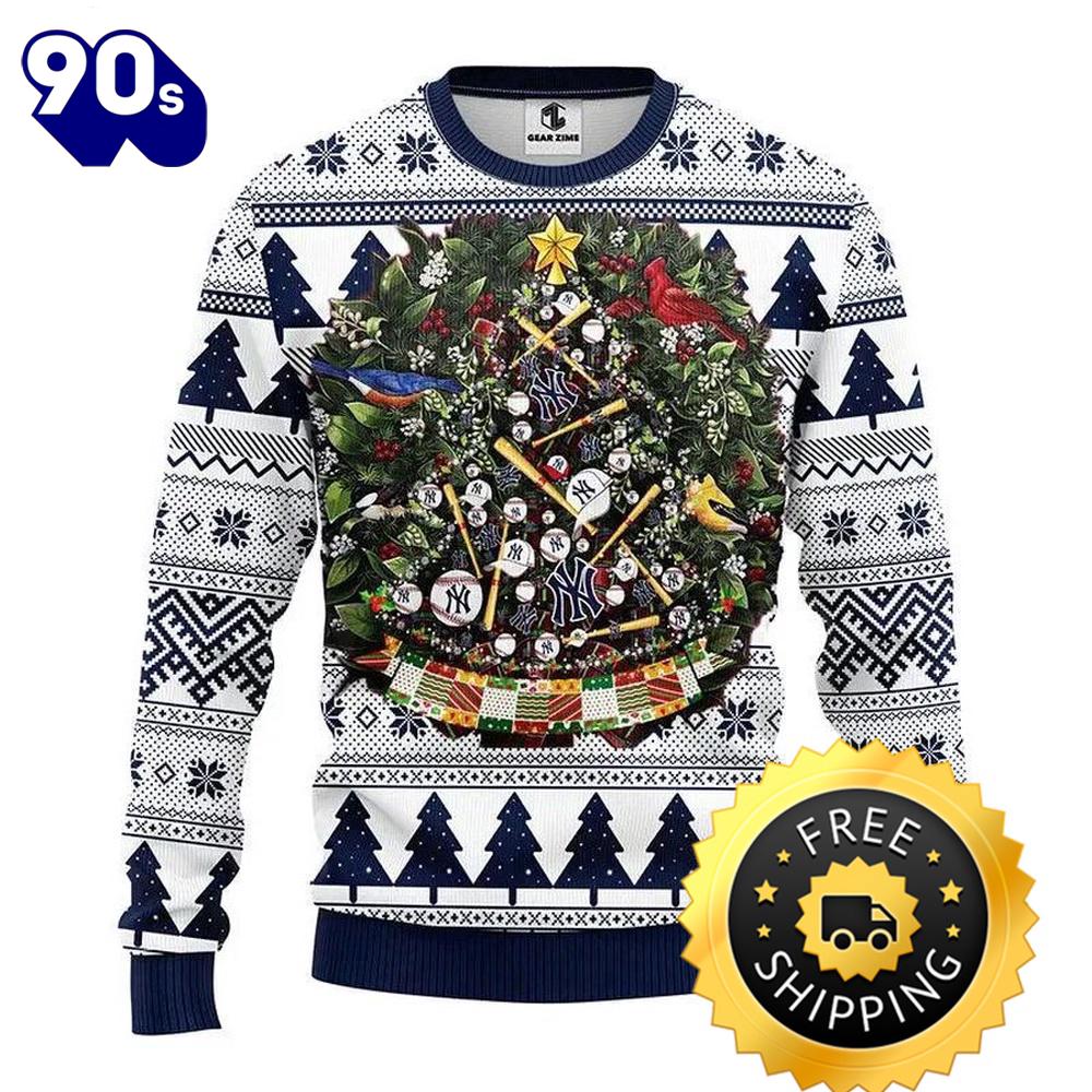 New York Yankees Tree Ball Ugly Christmas Sweater, New York Yankees Ugly Sweater, MLB Christmas Sweater New York Yankees Tree Ball Ugly Christmas Sweater, New York Yankees Ugly Sweater, MLB Christmas Sweater