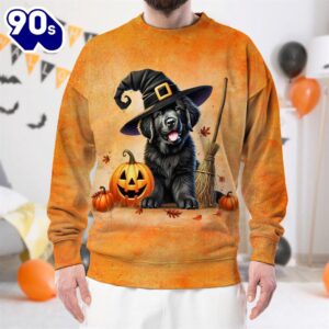 Newfoundland Dog In Spooky Autumn…