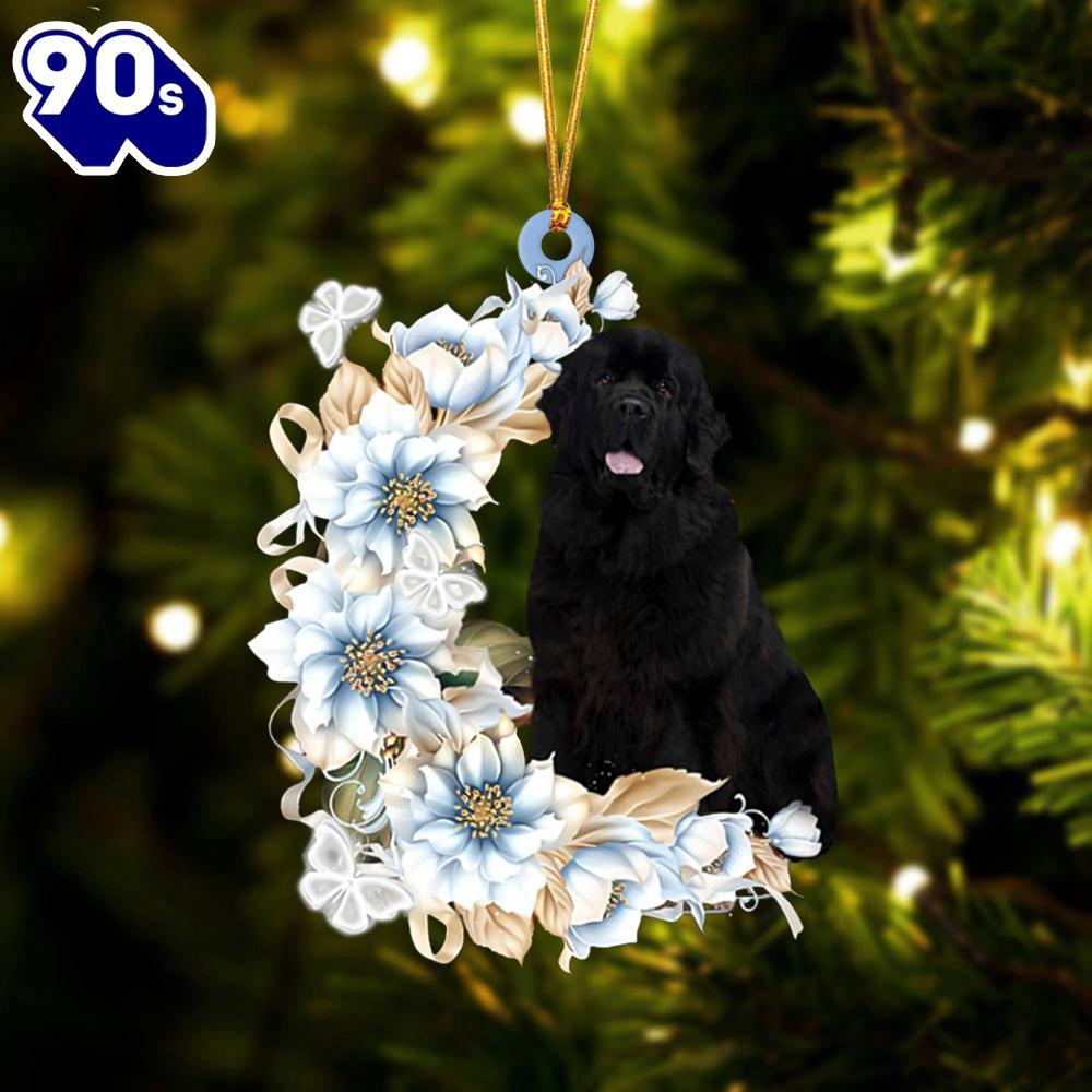 Newfoundland Flowers Moon Ornament, Gift For Christmas Newfoundland Flowers Moon Ornament, Gift For Christmas