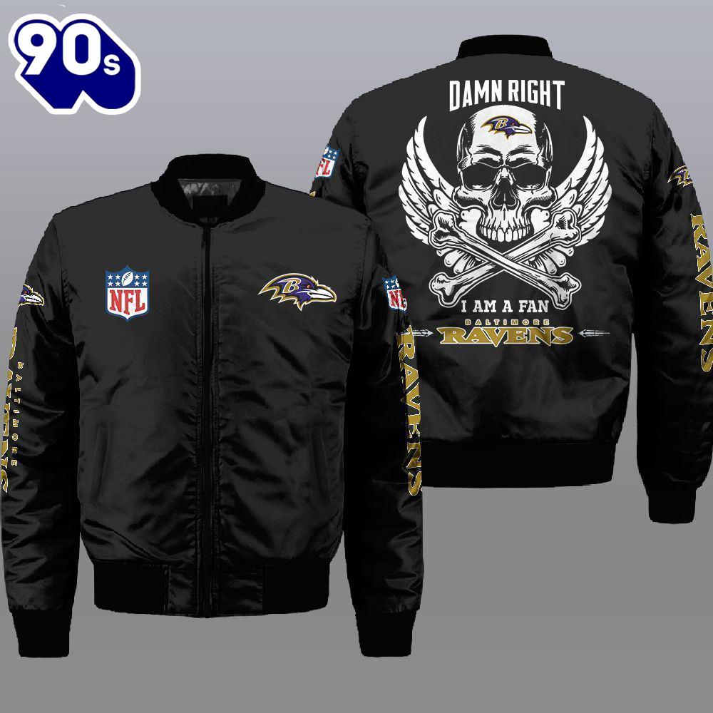 Nfl Baltimore Ravens Wings Skull 3D Bomber Jacket Gift For Christmas Nfl Baltimore Ravens Wings Skull 3D Bomber Jacket Gift For Christmas