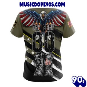 NFL Las Vegas Raiders Custom Name Number Veterans Kneeling Soldier T-Shirt 1 NFL Las Vegas Raiders Custom Name Number Veterans Kneeling Soldier T-Shirt