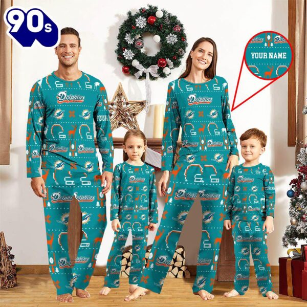NFL Family Pajama Set,  NFL Miami Dolphins Sport Pajamas Custom Your Name