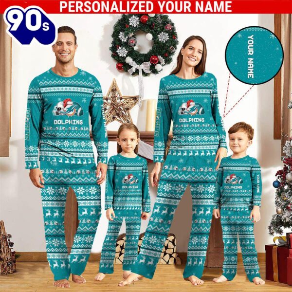 NFL Family Pajama Set,  NFL Miami Dolphins Team Pajamas Personalized Your Name