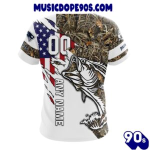 NFL New England Patriots Custom Name Number Fishing With Flag Of USA T-Shirt 1 NFL New England Patriots Custom Name Number Fishing With Flag Of USA T-Shirt