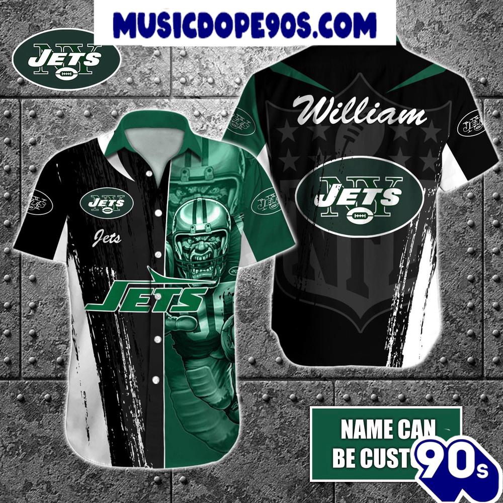 NFL New York Jets Custom Name Special Half Tone Mascot Hawaiian Shirt NFL New York Jets Custom Name Special Half Tone Mascot Hawaiian Shirt