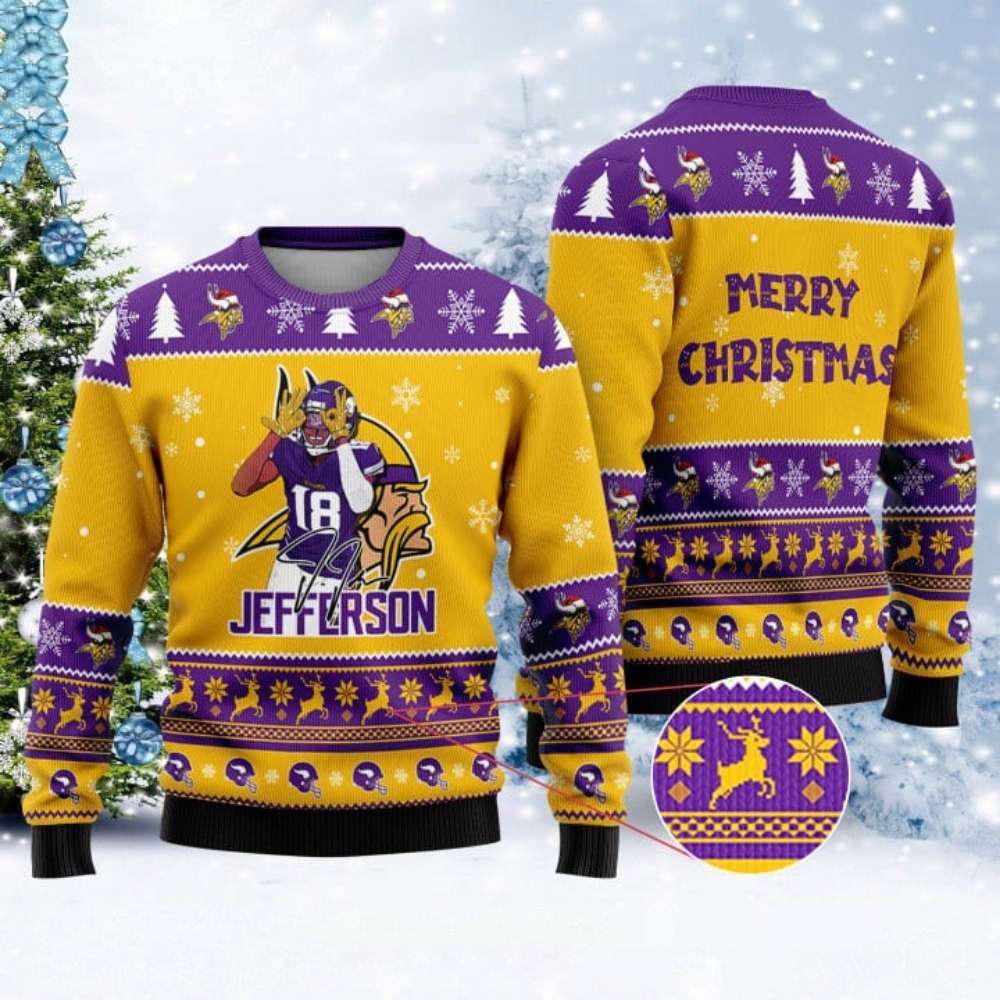 NFL Player Justin Jefferson Minnesota Vikings Merry Christmas Sweater NFL Player Justin Jefferson Minnesota Vikings Merry Christmas Sweater