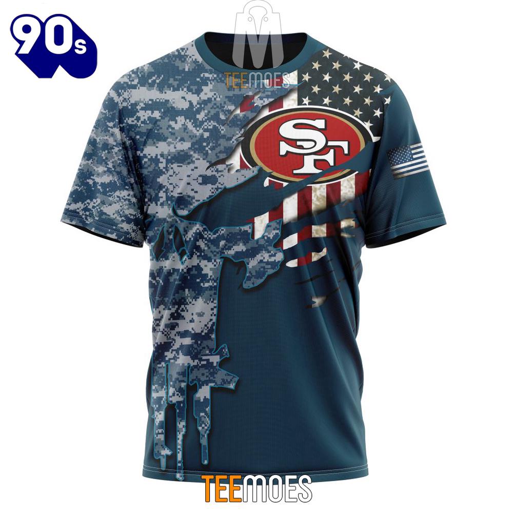 NFL San Francisco 49ers Custom Name Number Navy Skull Camo Veteran T-Shirt NFL San Francisco 49ers Custom Name Number Navy Skull Camo Veteran T-Shirt