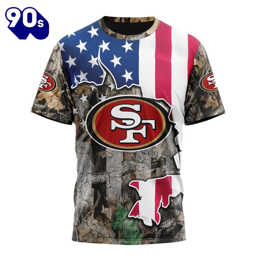 NFL San Francisco 49ers Custom Name Number USA Flag Camo Realtree T-Shirt NFL San Francisco 49ers Custom Name Number USA Flag Camo Realtree T-Shirt