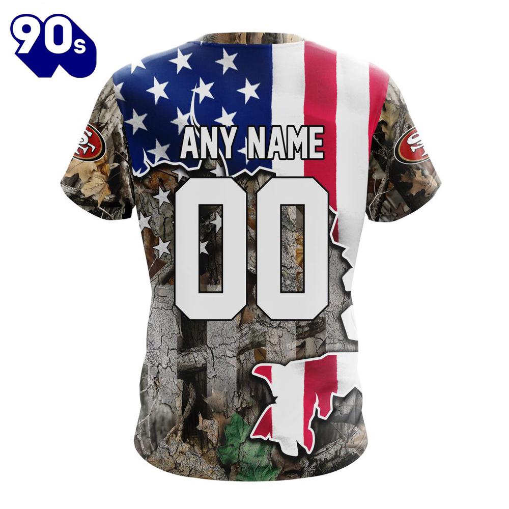 NFL San Francisco 49ers Custom Name Number USA Flag Camo Realtree T-Shirt NFL San Francisco 49ers Custom Name Number USA Flag Camo Realtree T-Shirt