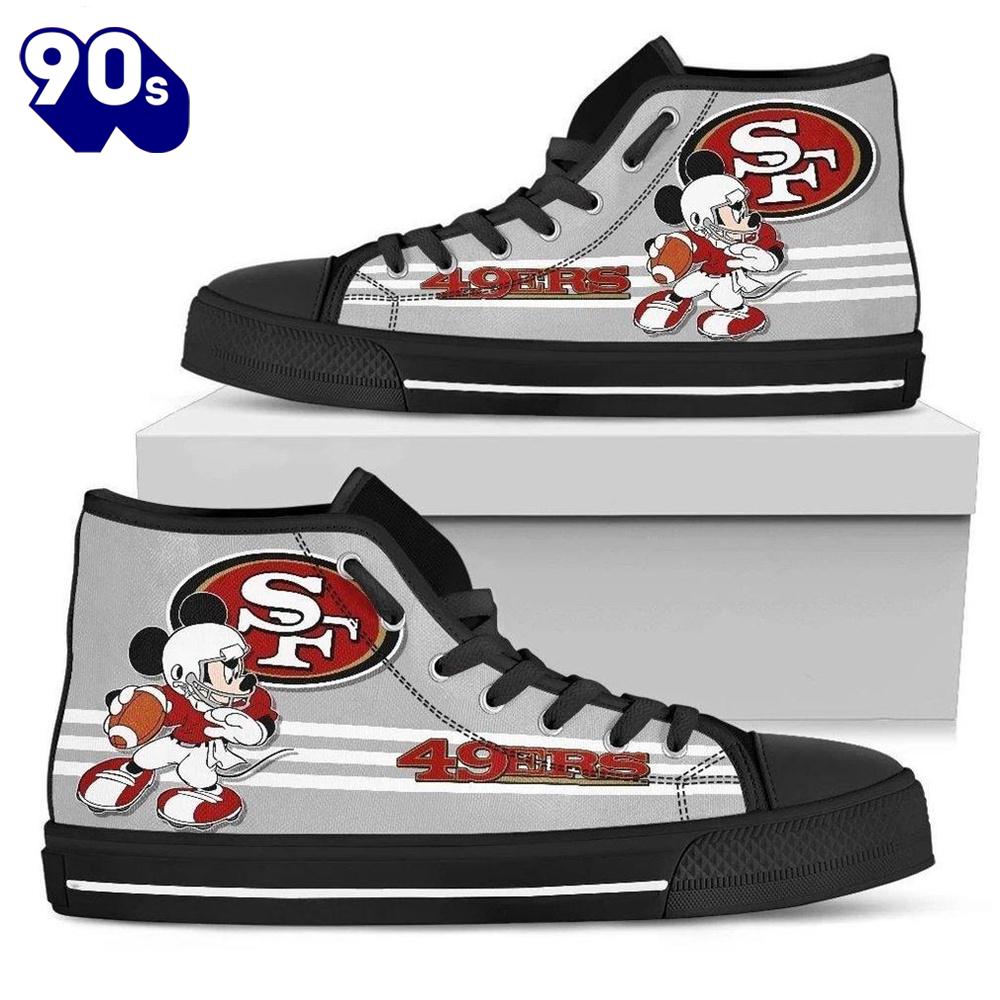 NFL San Francisco 49ers Grey Mickey High Top Shoes For Fans New Canvas Shoes NFL San Francisco 49ers Grey Mickey High Top Shoes For Fans New Canvas Shoes