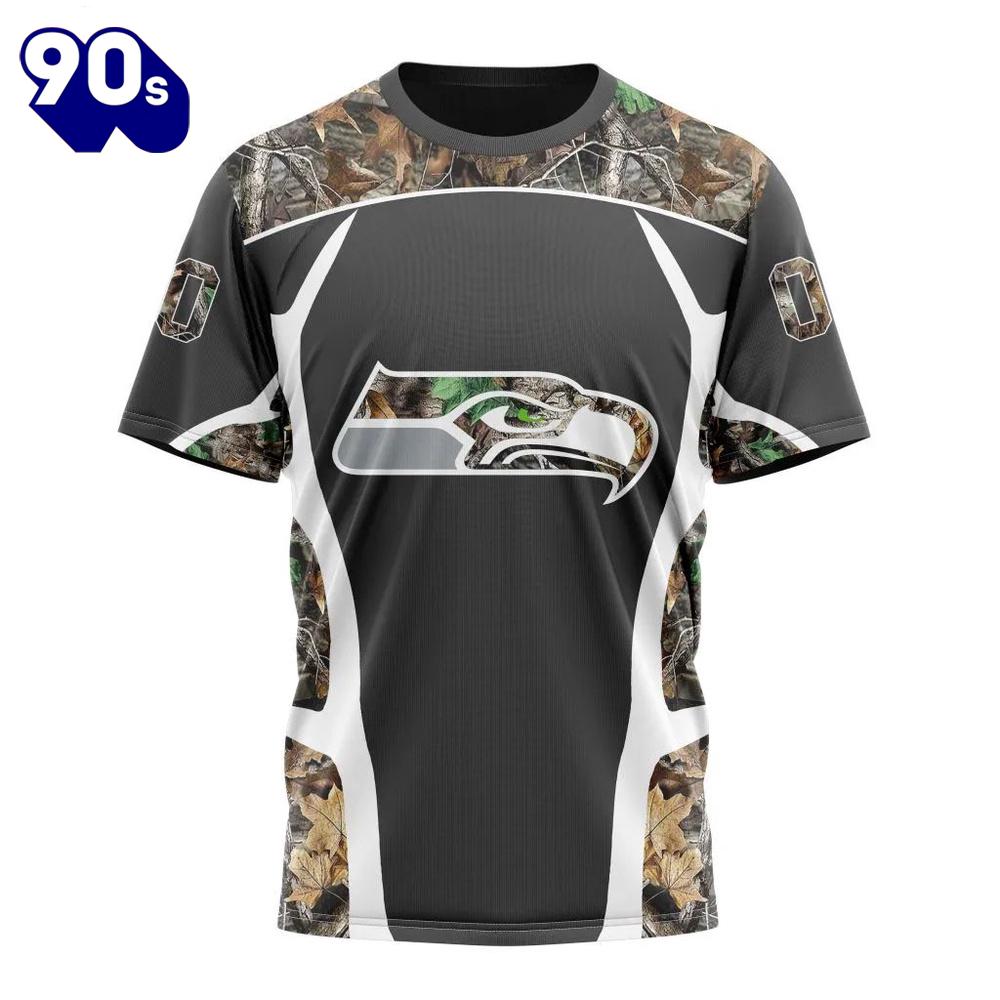 NFL Seattle Seahawks Custom Name Number Camo Hunting T-Shirt NFL Seattle Seahawks Custom Name Number Camo Hunting T-Shirt