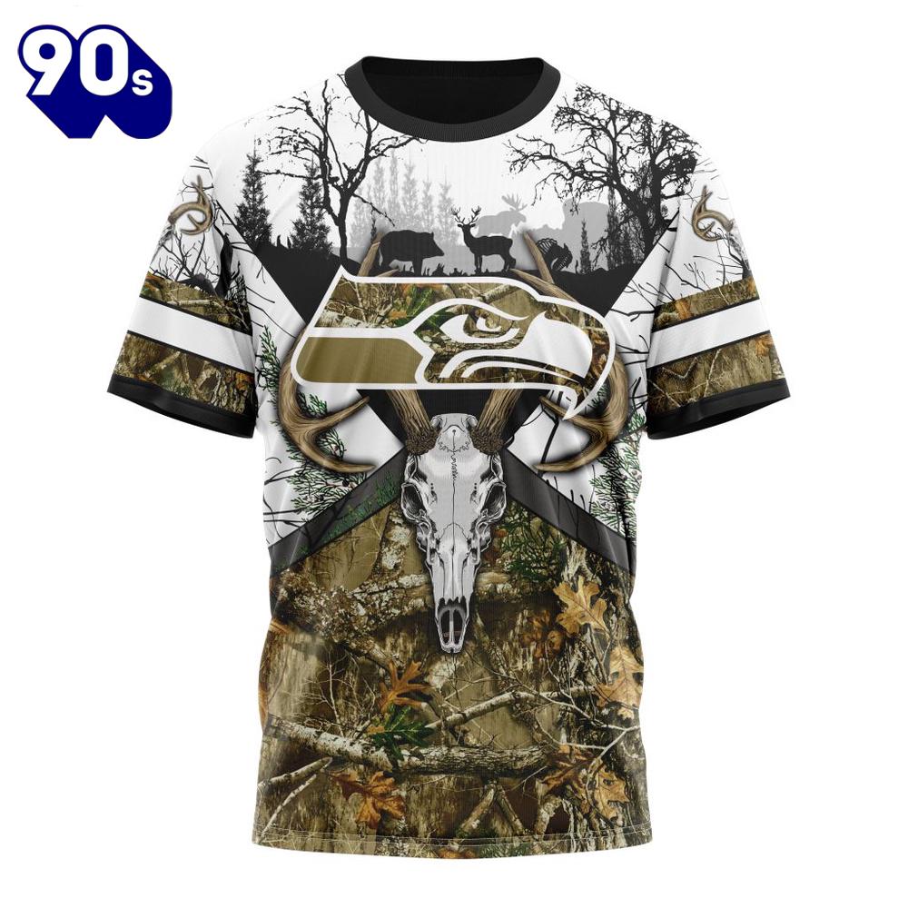 NFL Seattle Seahawks Custom Name Number Deer Skull And Forest T-Shirt NFL Seattle Seahawks Custom Name Number Deer Skull And Forest T-Shirt