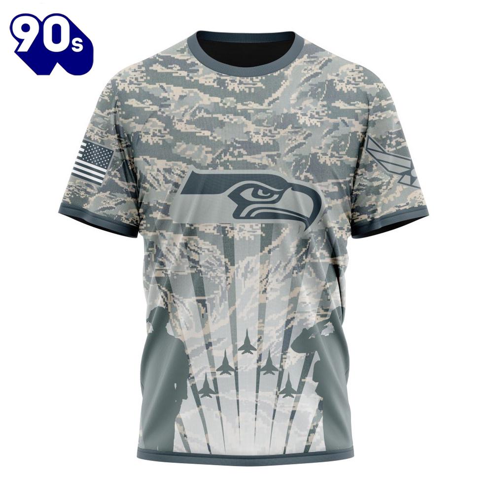 NFL Seattle Seahawks Custom Name Number Honor US Air Force Veterans T-Shirt NFL Seattle Seahawks Custom Name Number Honor US Air Force Veterans T-Shirt