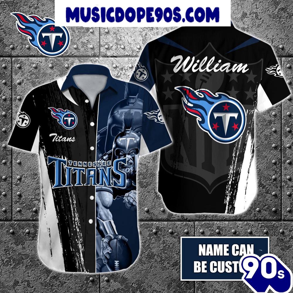 NFL Tennessee Titans Custom Name Special Half Tone Mascot Hawaiian Shirt NFL Tennessee Titans Custom Name Special Half Tone Mascot Hawaiian Shirt